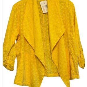 Culture Code NWT Yellow Eyelet Open Front Gathered Sleeves Jacket Top Medium